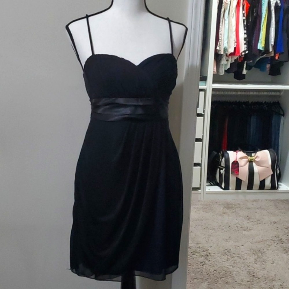 Charlotte Russe blue and black overlay dress with satin tie back sz 4